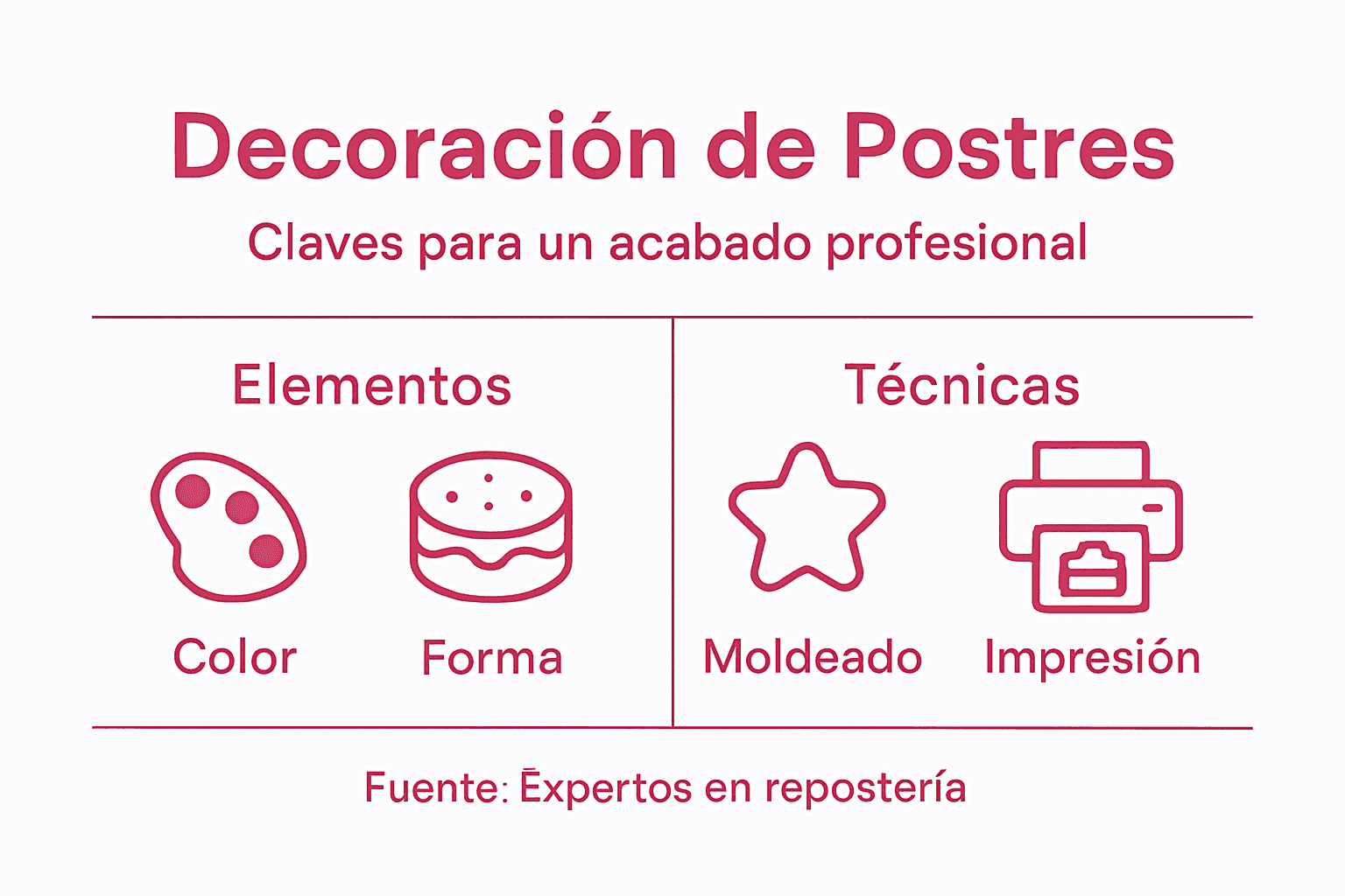 Infografía con consejos imprescindibles para decorar tus postres como un experto