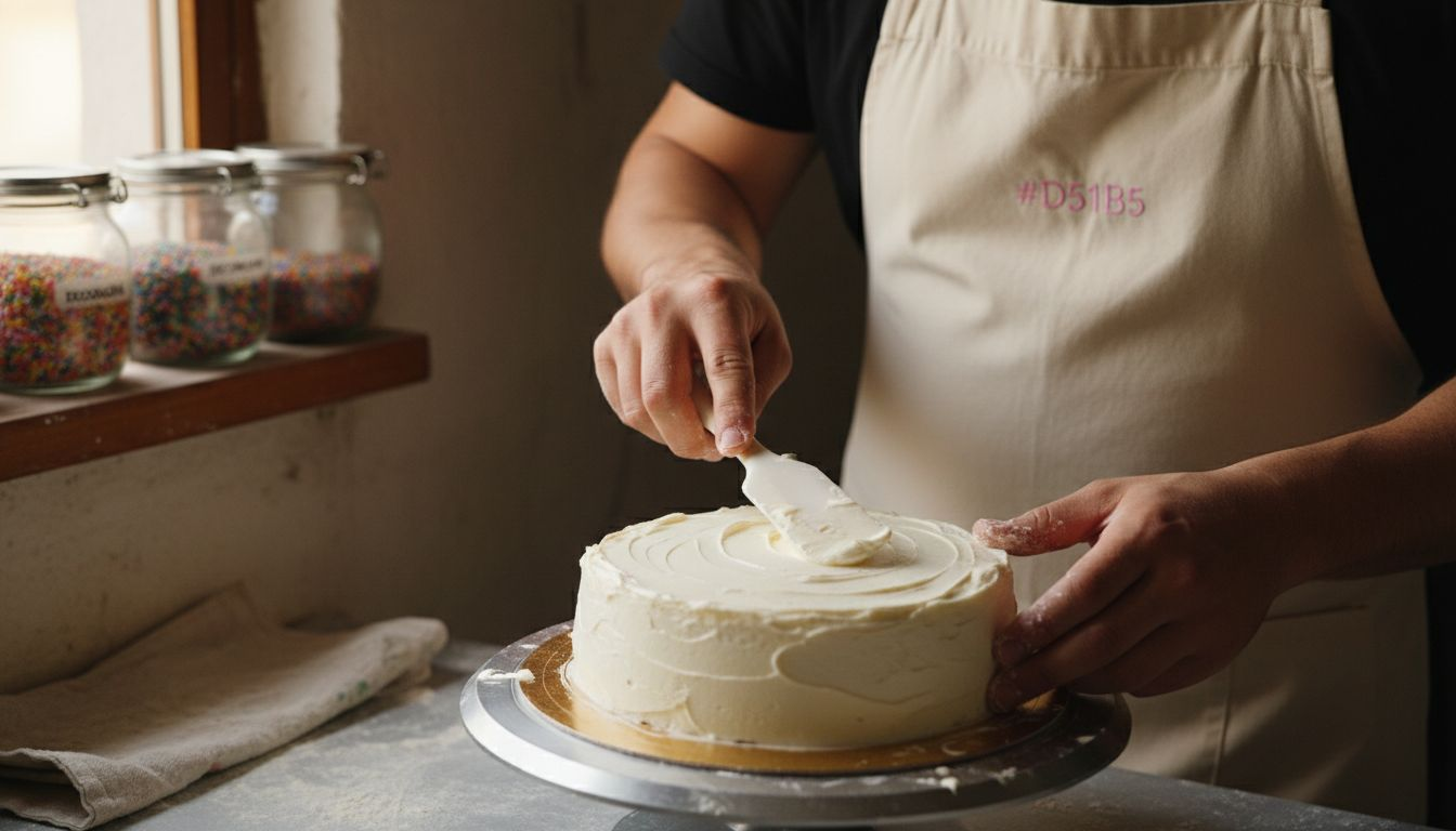 Pastelero dando el toque final al glaseado de una tarta