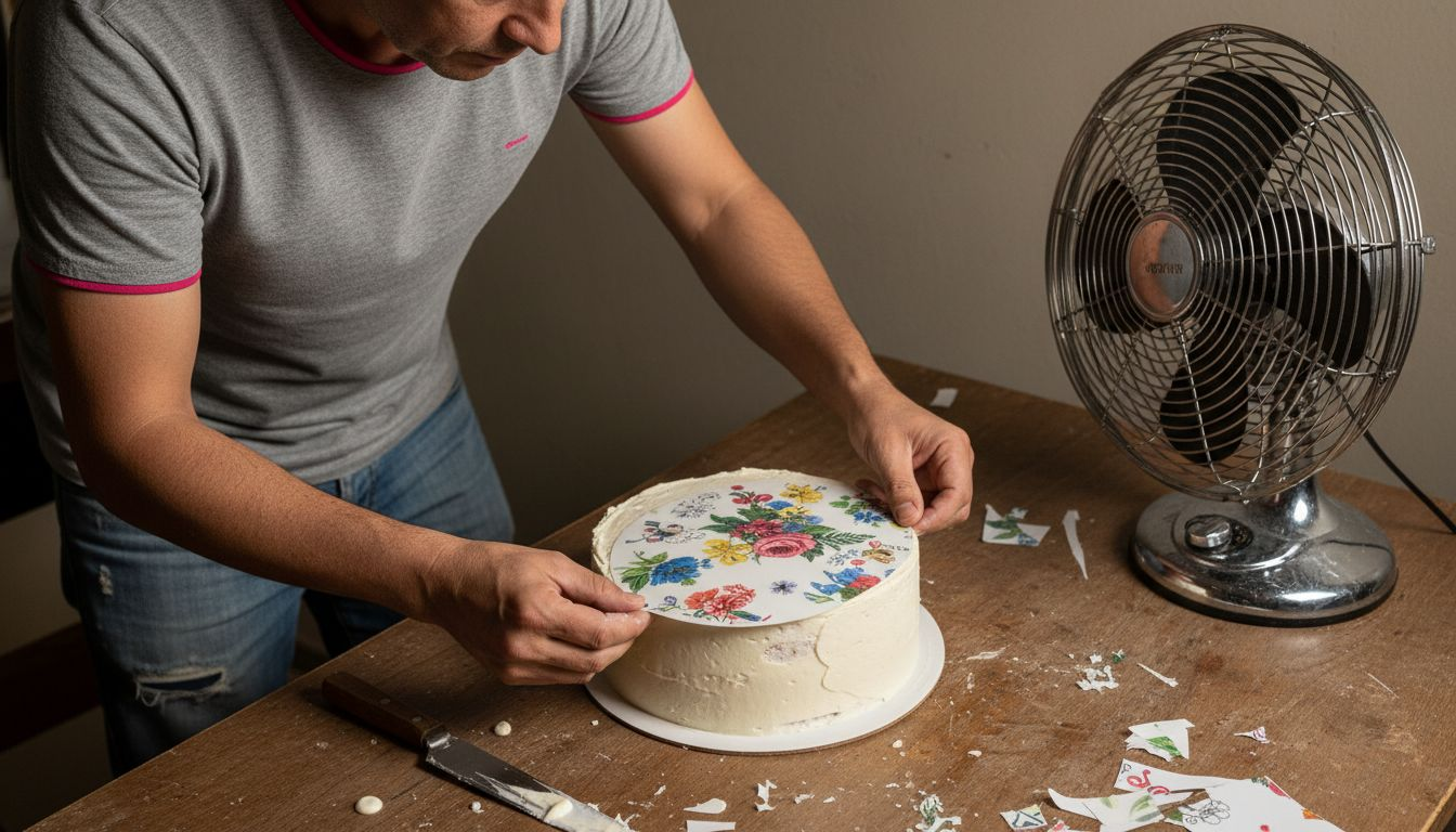 Cómo colocar una lámina de papel de azúcar sobre una tarta decorada