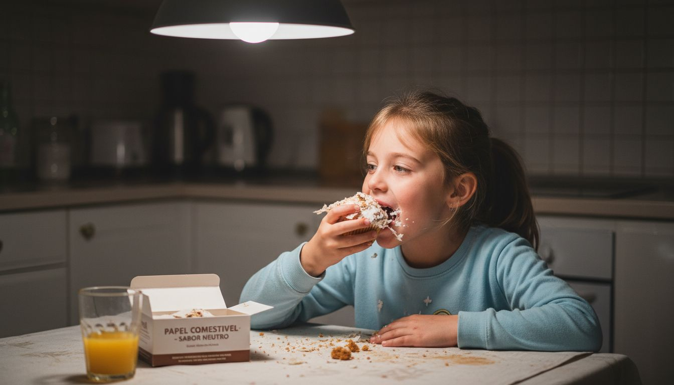 Menino experimenta cupcake com folha de hóstia