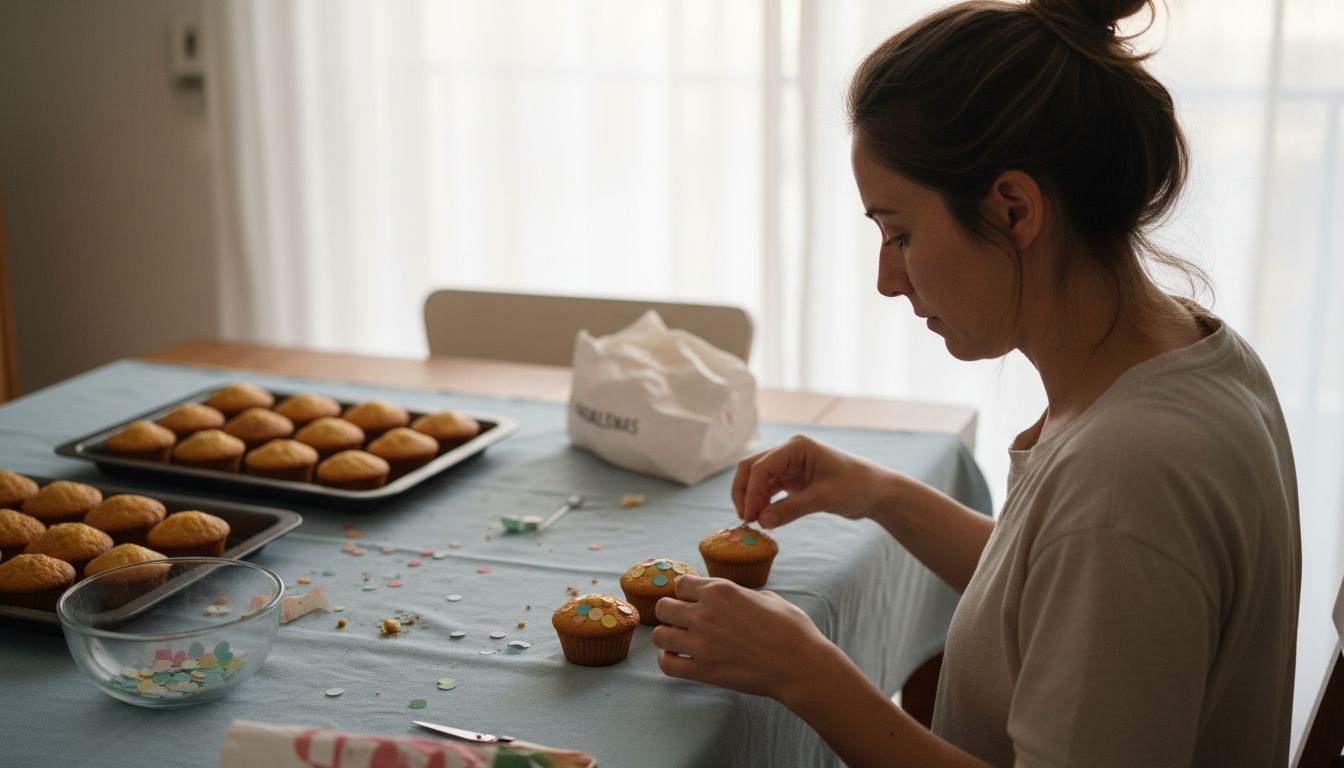 Adulto a decorar queques com folha de açúcar
