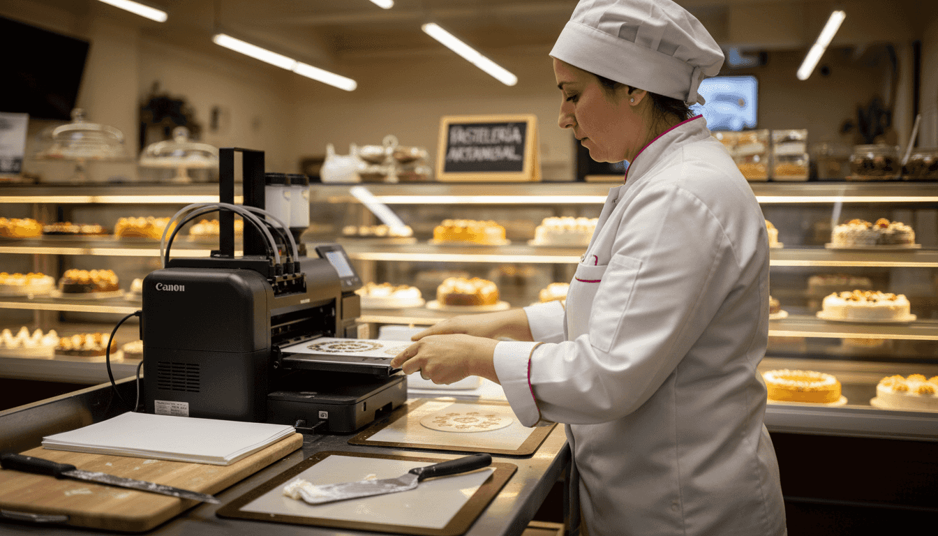 Pastelera especializada en decoración con impresora de tinta comestible