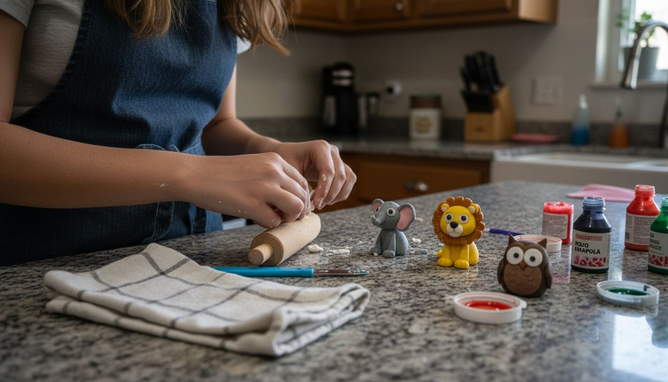 Manos dando forma a figuras de fondant hechas en casa