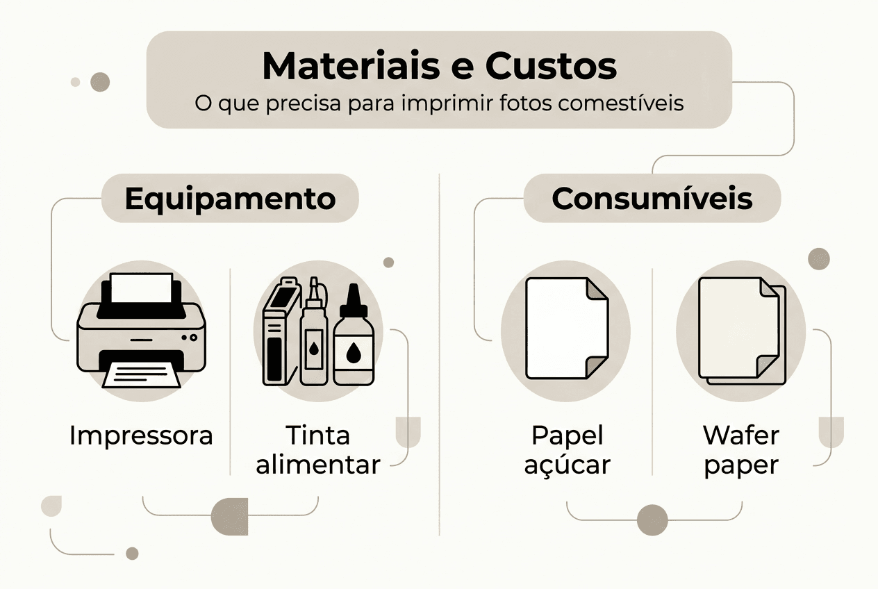 Descubra, neste infográfico, quais os materiais utilizados e os custos associados à impressão comestível.