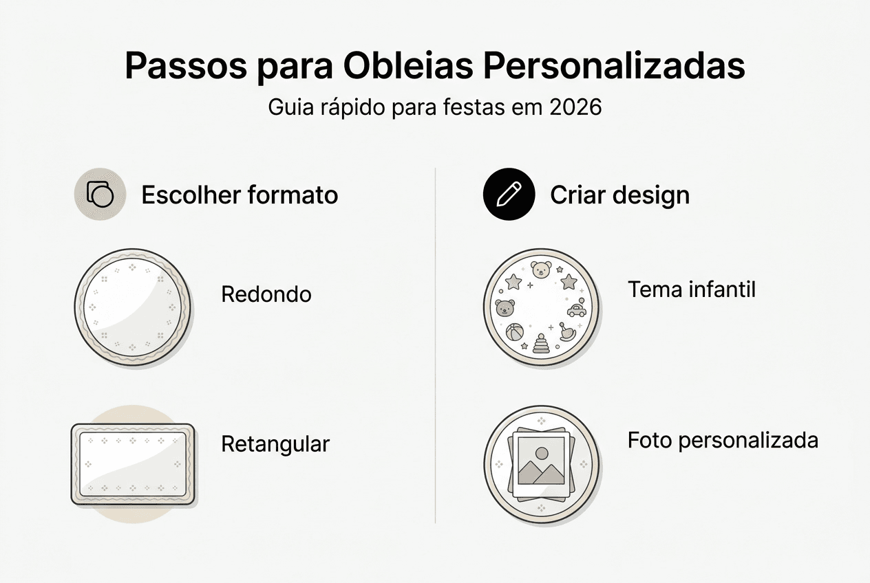 Guia visual com os principais passos para personalizar obleias