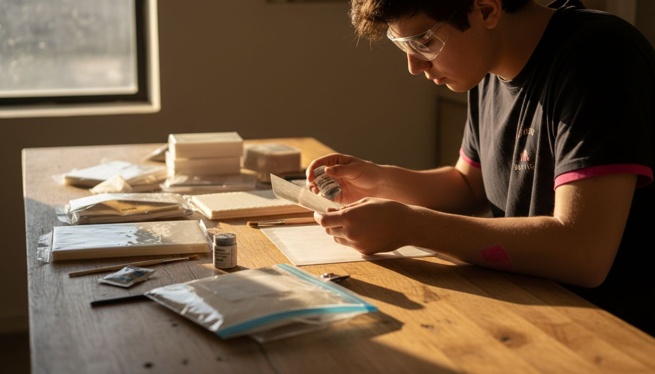 Pastelero revisando la calidad del papel y las tintas comestibles para decorar sus creaciones