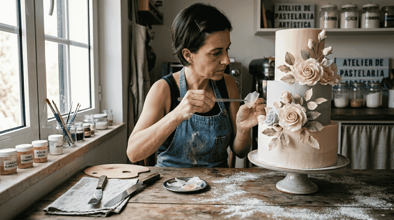 Decorar bolos com pétalas de papel de hóstia