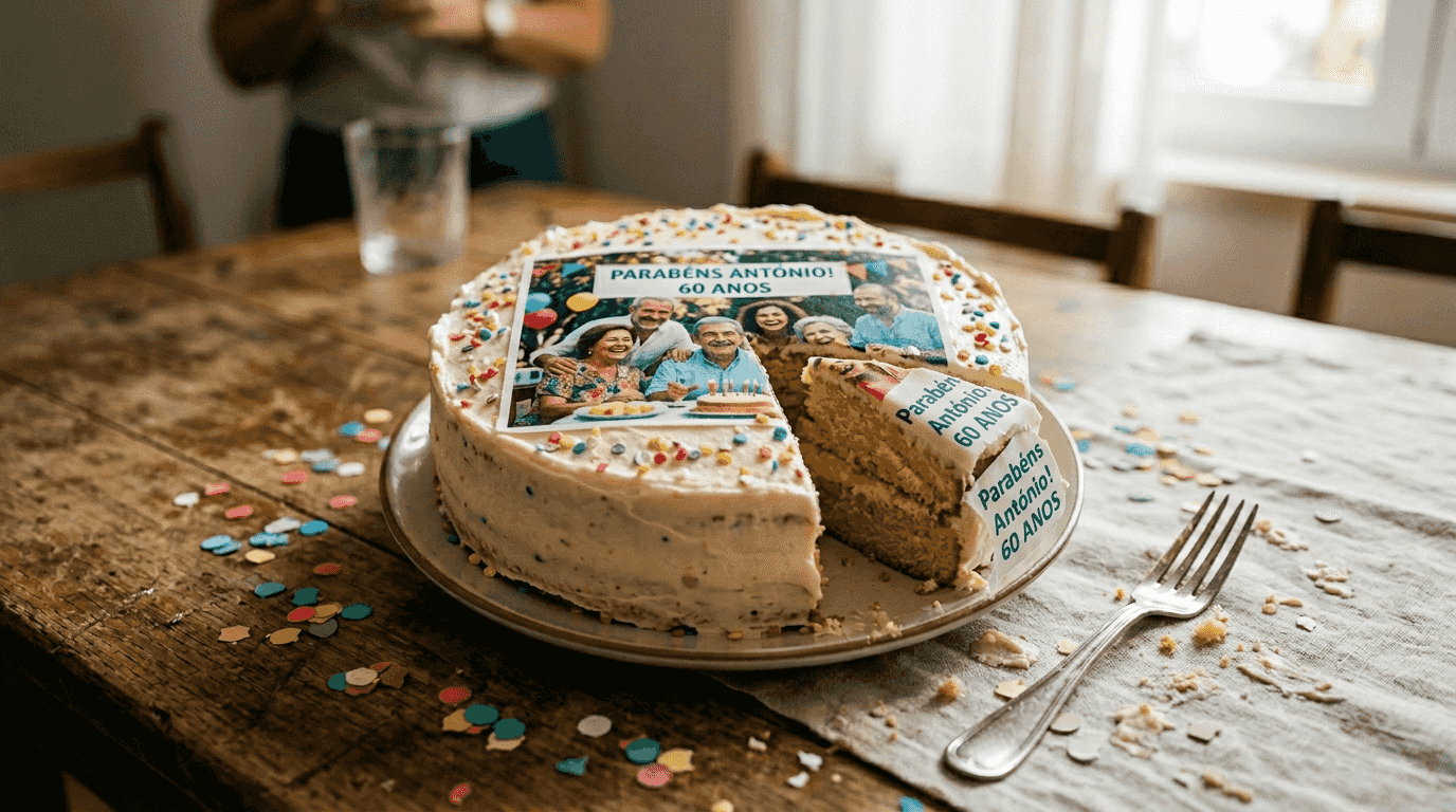 Bolo personalizado com decoração em papel de açúcar colorido