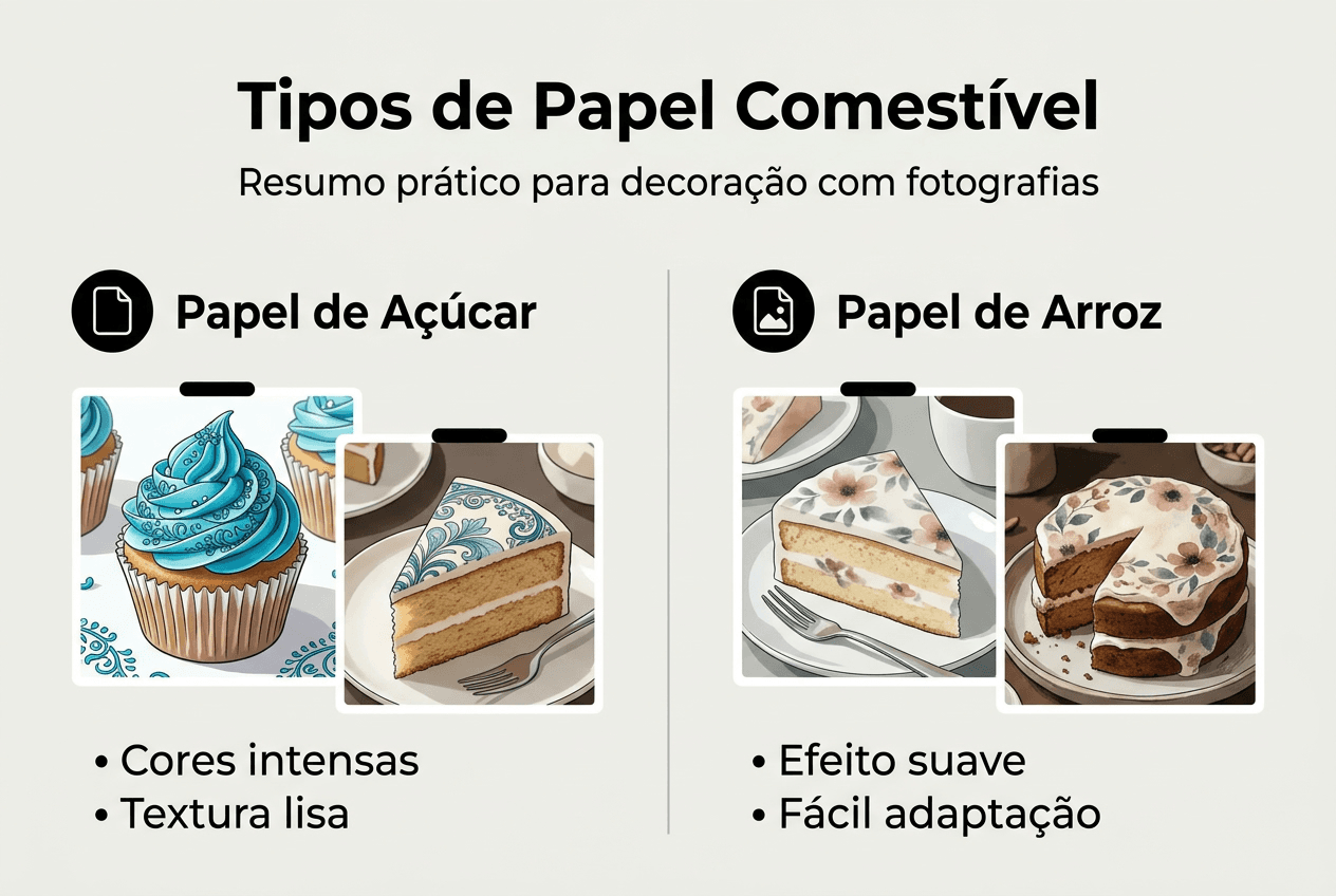 Infográfico: Variedades de papel comestível para decorar bolos