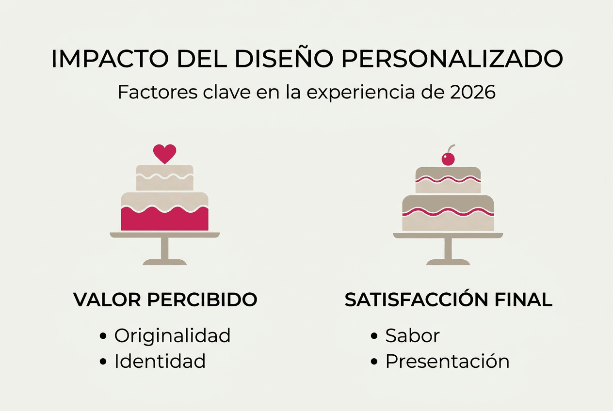 Infografía sobre cómo el diseño personalizado transforma la experiencia de los pasteles