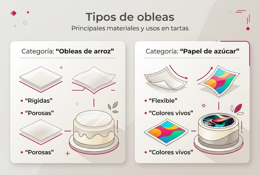 Comparativa visual de los diferentes tipos de obleas para decorar tartas
