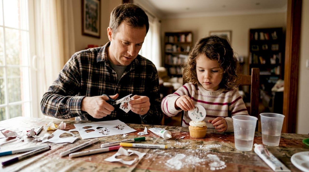Padre e hija creando toppers personalizados
