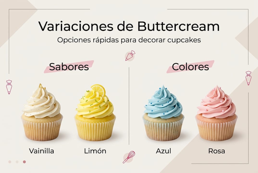 Guía visual de tipos de buttercream y sus diferentes colores