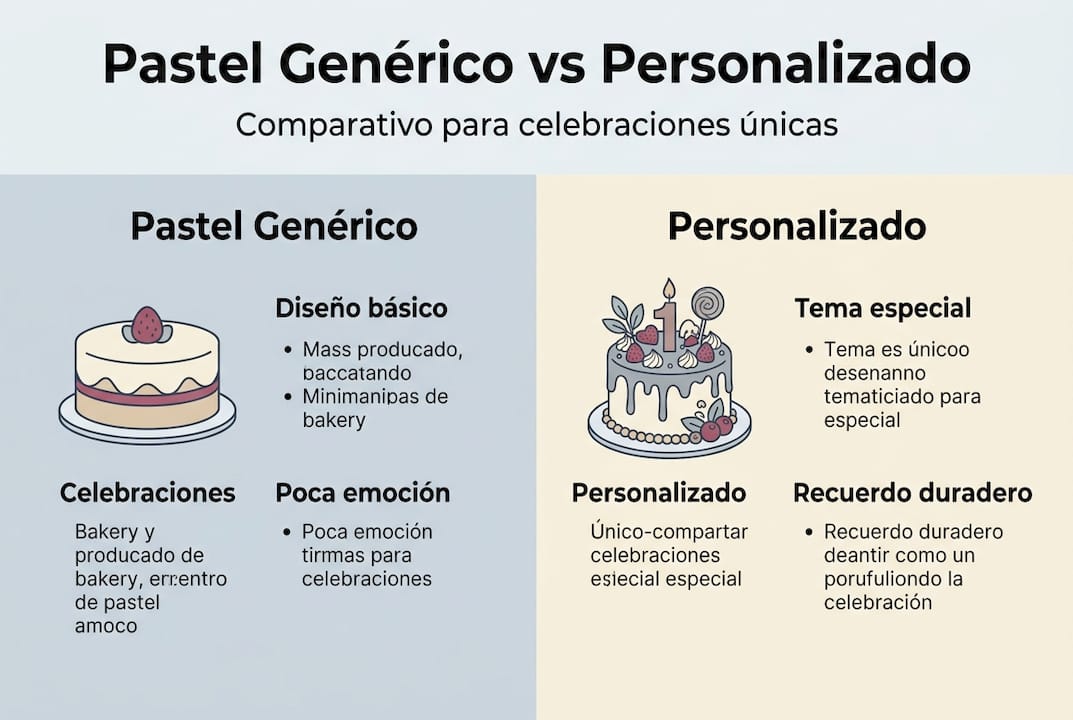 Infografía que muestra las diferencias entre un pastel tradicional y uno personalizado