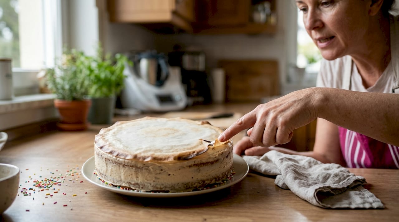 Tarta cubierta con oblea que presenta problemas de condensación