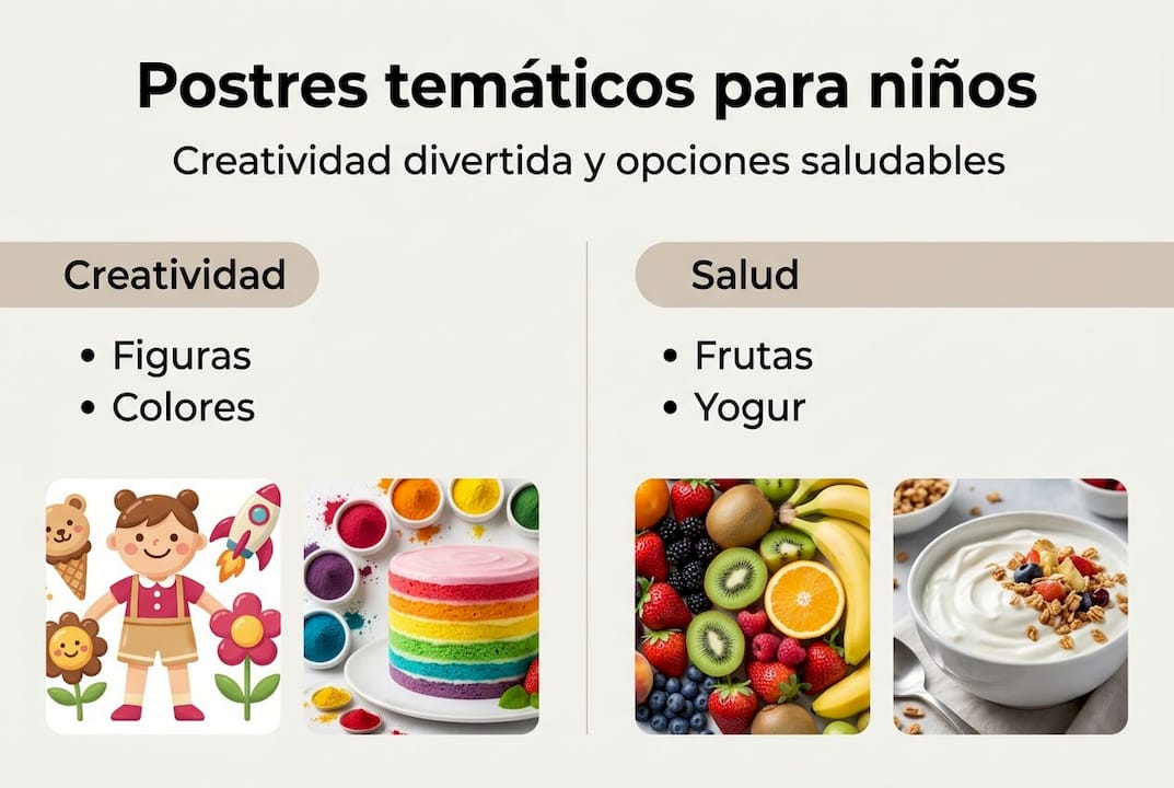 Infografía sobre cómo fomentar la creatividad y cuidar la salud a través de postres para niños