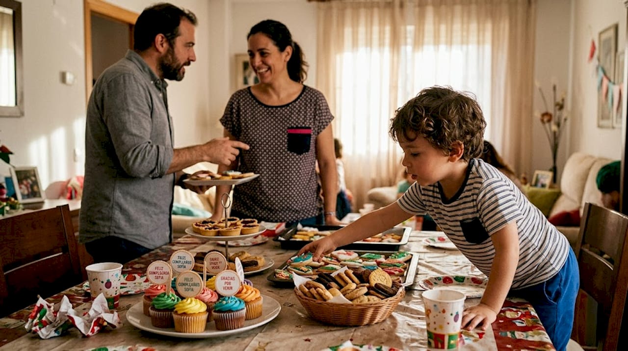 Mesa dulce para fiestas infantiles con variedad de obleas