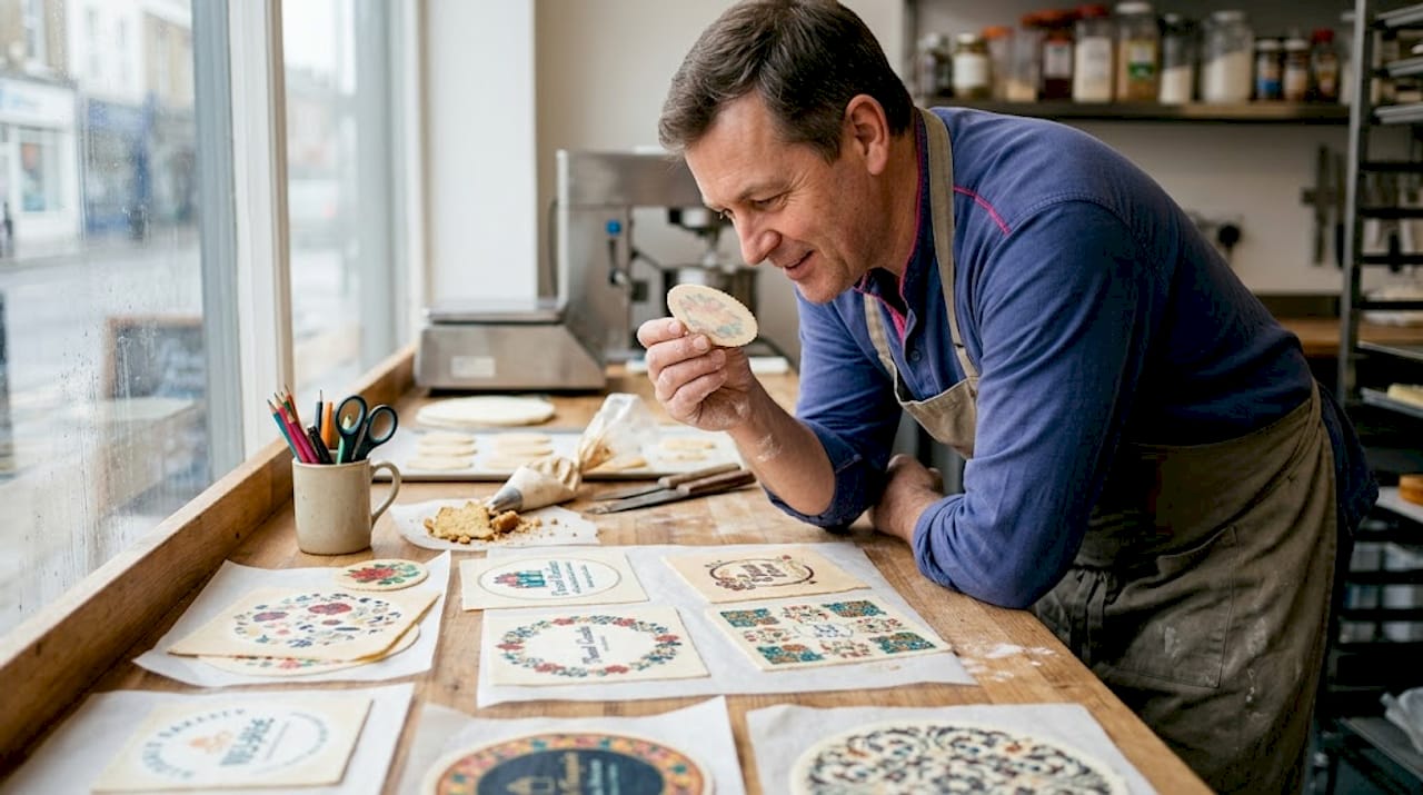 Mesa de dulces con obleas personalizadas y todo lo necesario para decorar y preparar repostería