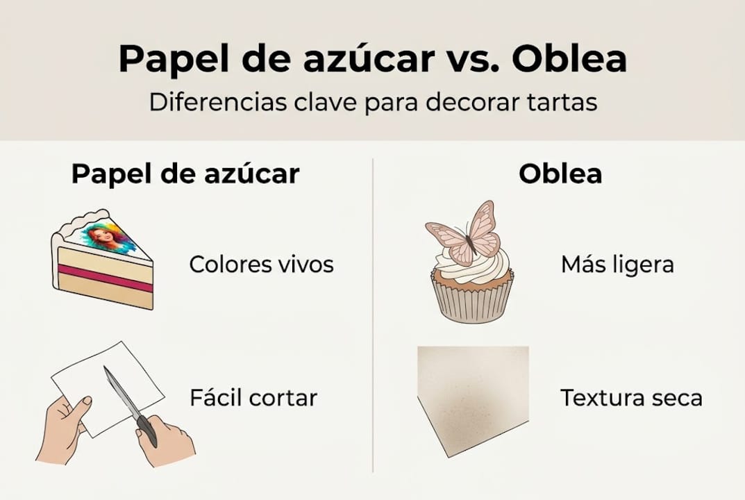 Infografía: diferencias entre papel de azúcar y papel de oblea