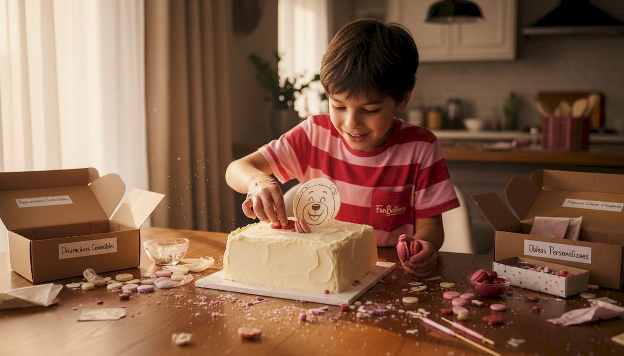 Una persona colocando una oblea decorativa sobre una tarta para darle un toque especial.