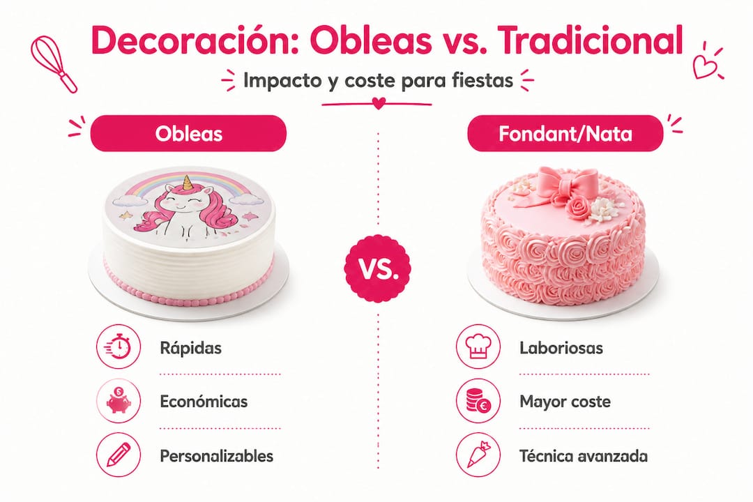 ¿Cómo lucen las tartas decoradas con obleas frente a las tradicionales? Te mostramos una comparación visual para que puedas decidir qué estilo va más contigo.