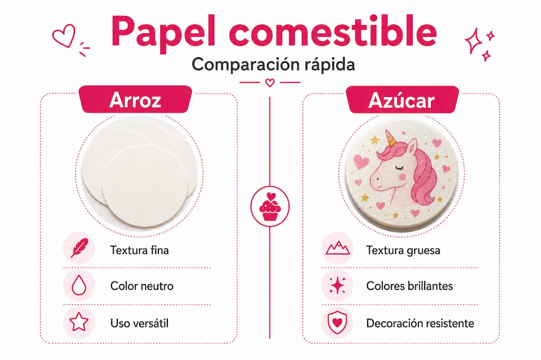 Infografía: comparación entre papel de arroz y papel de azúcar