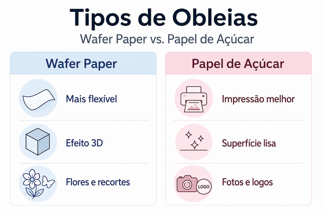 Infográfico a comparar as principais diferenças entre papel wafer e papel de açúcar