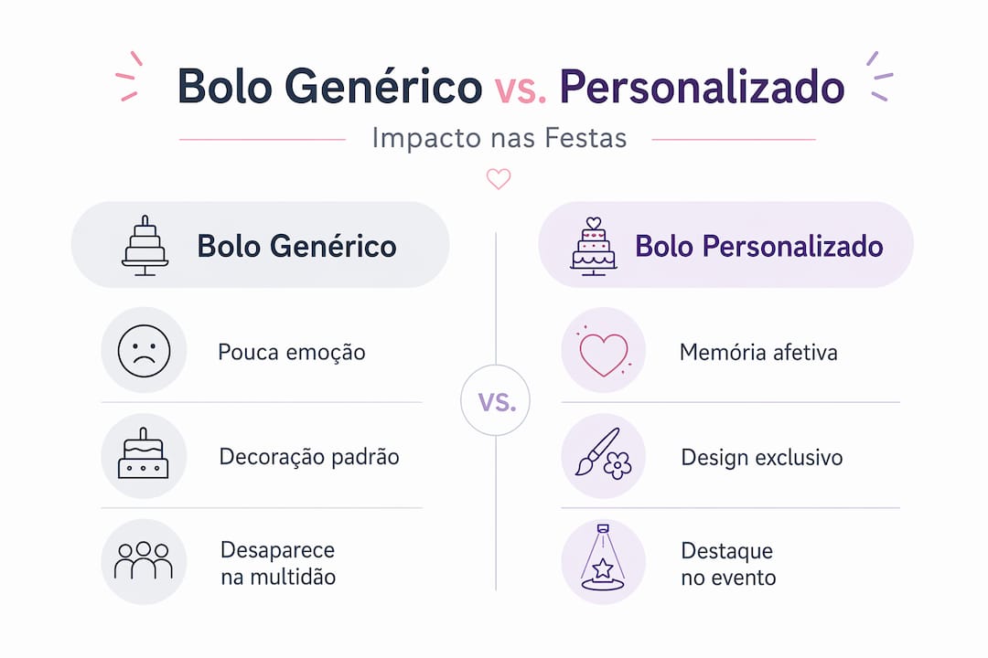 Diferenças visuais entre um bolo tradicional e um bolo personalizado
