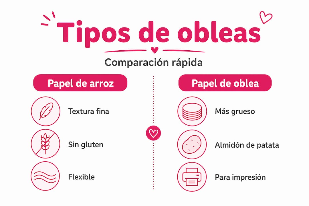 Infografía que muestra las diferencias entre el papel de arroz y el papel de oblea