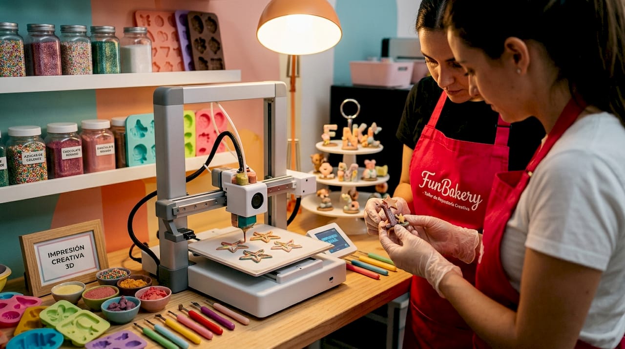 Impresora 3D elaborando un topper personalizado para decorar postres