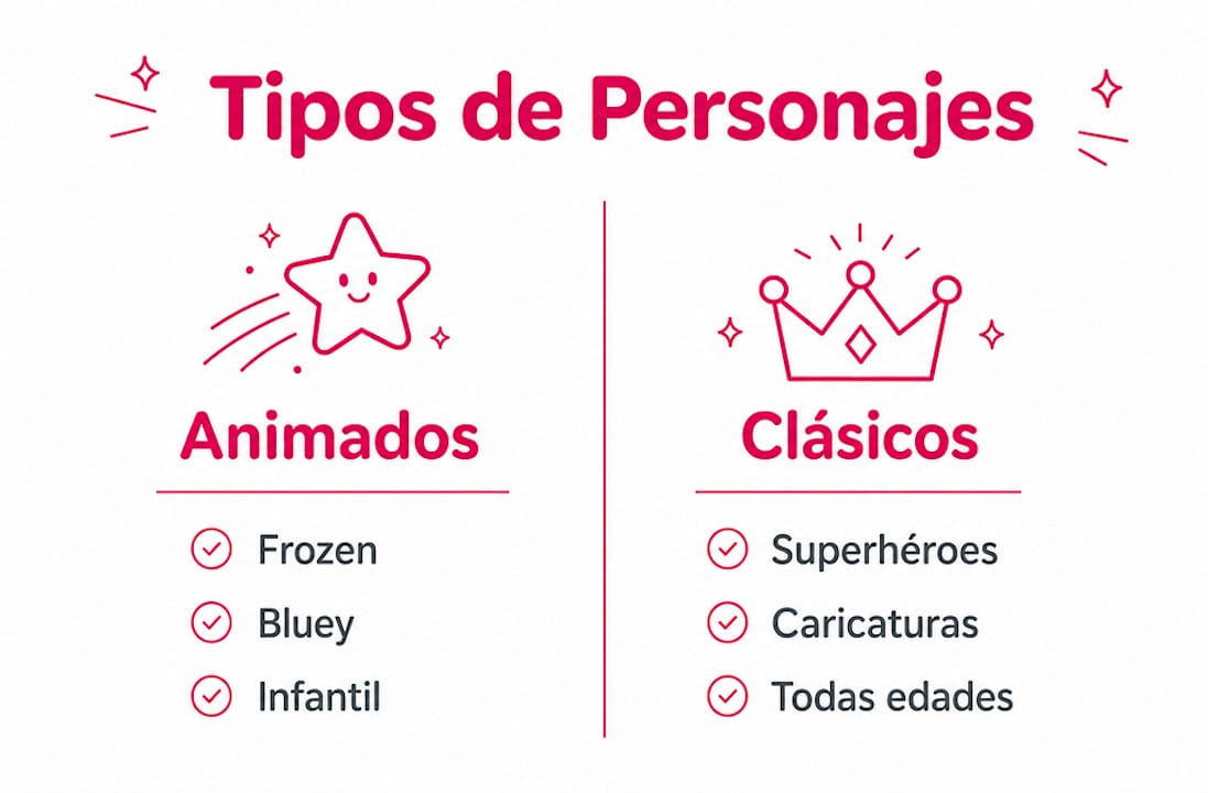 Infografía sobre los distintos tipos de personajes en obleas y los públicos a los que van dirigidos.