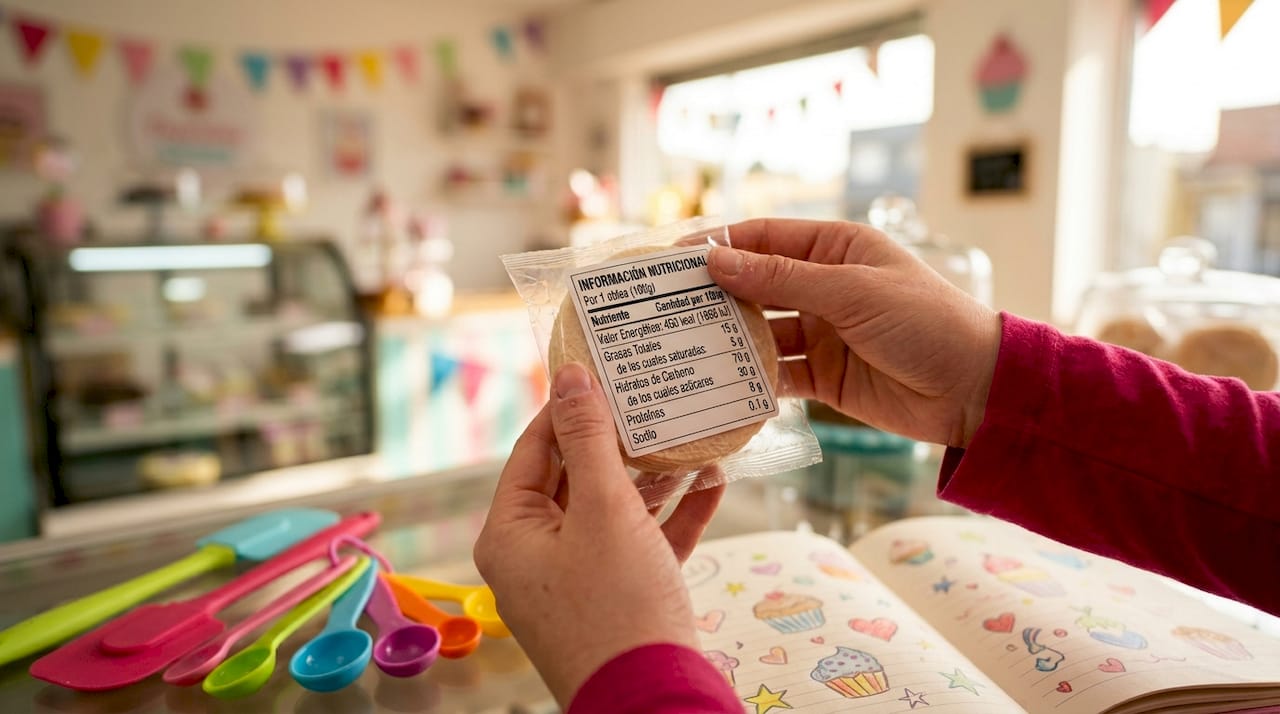Oblea con la información nutricional en la mano