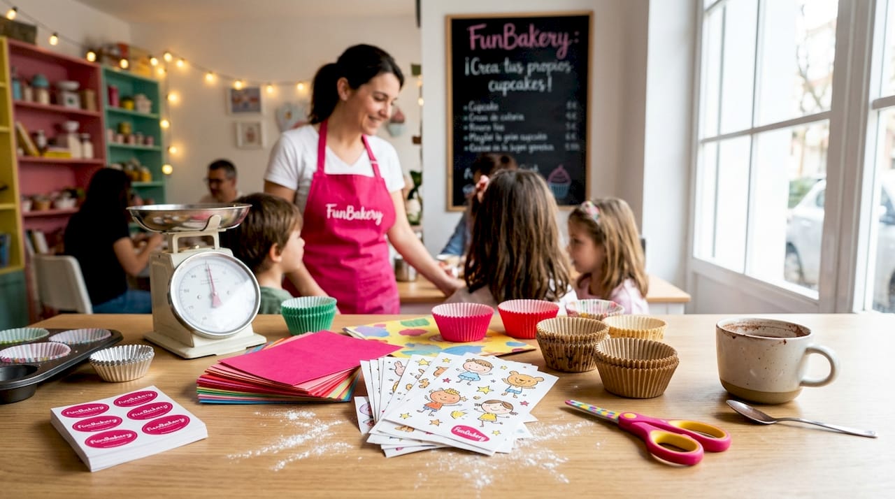 Distintos modelos de cápsulas para cupcakes perfectamente dispuestos sobre la mesa de trabajo en la pastelería.