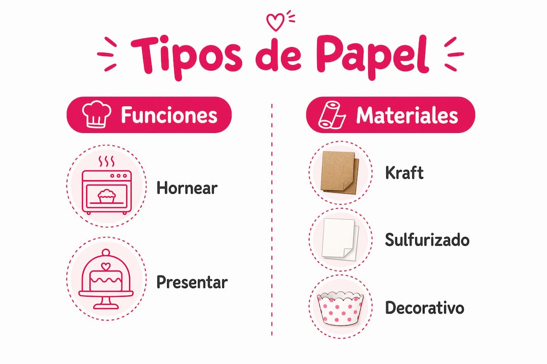 Guía visual para comparar los diferentes tipos y materiales de papel utilizados en la elaboración de cupcakes