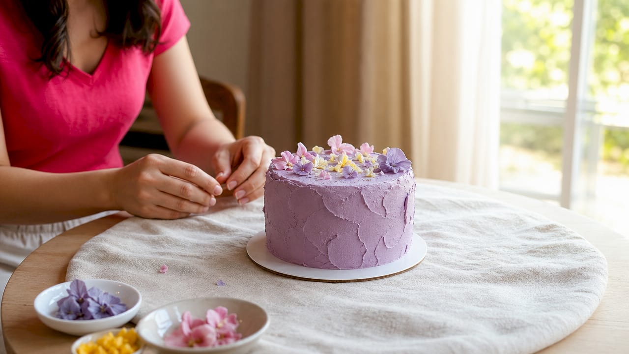 Pastel smash cake cubierto con buttercream y un toque de decoración sencilla