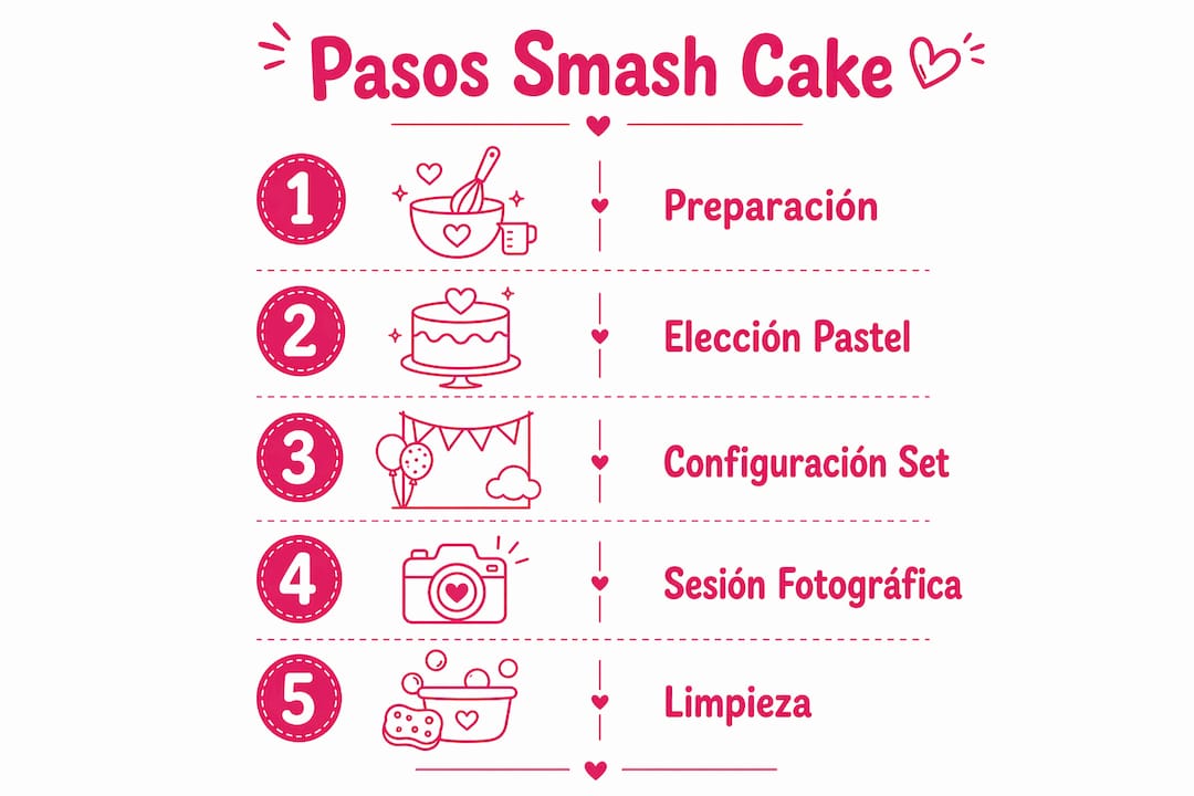 Infografía: cómo se desarrolla una sesión de fotos smash cake paso a paso