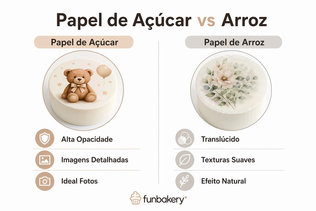 Infográfico: diferenças entre folha de açúcar e folha de hóstia para decorar bolos