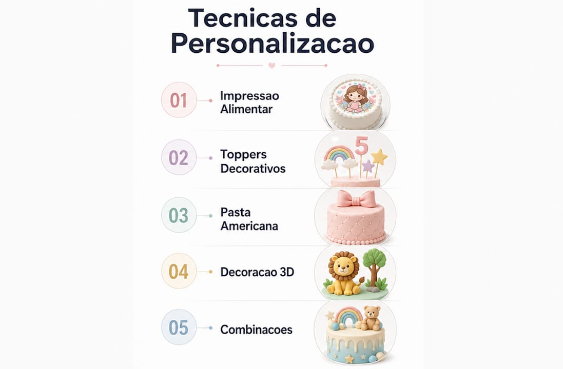 Infográfico: passos para personalizar bolos para crianças e jovens