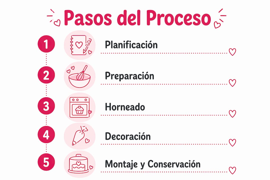 Infografía con los pasos clave para elaborar tartas temáticas deportivas