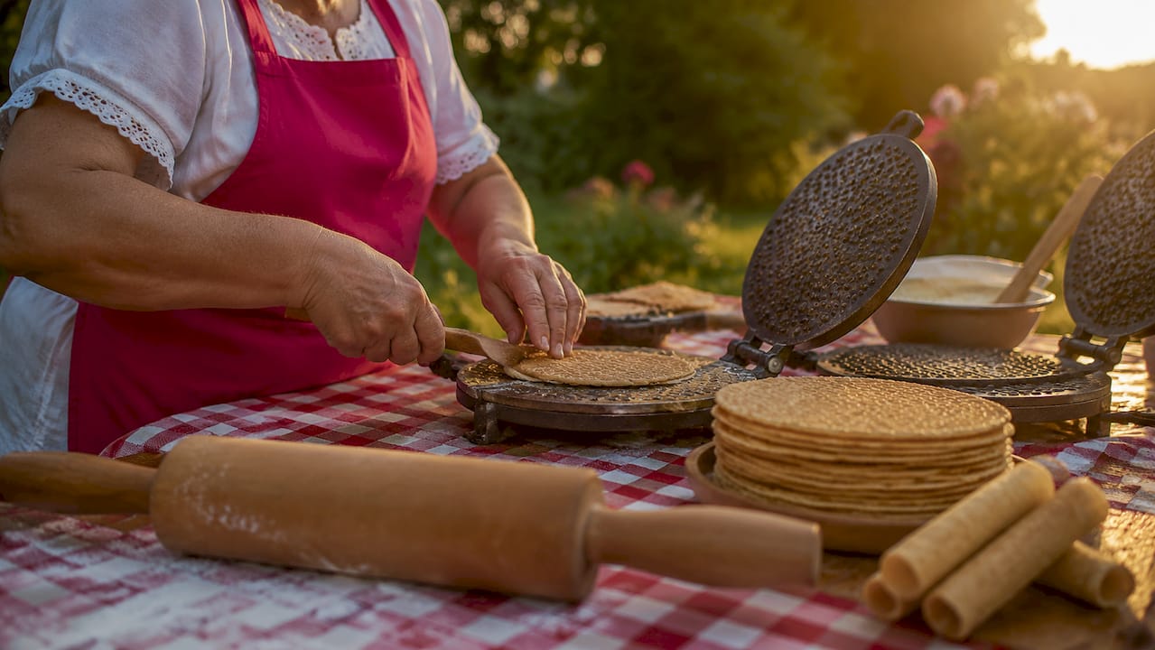 Preparación artesanal de obleas hechas a mano