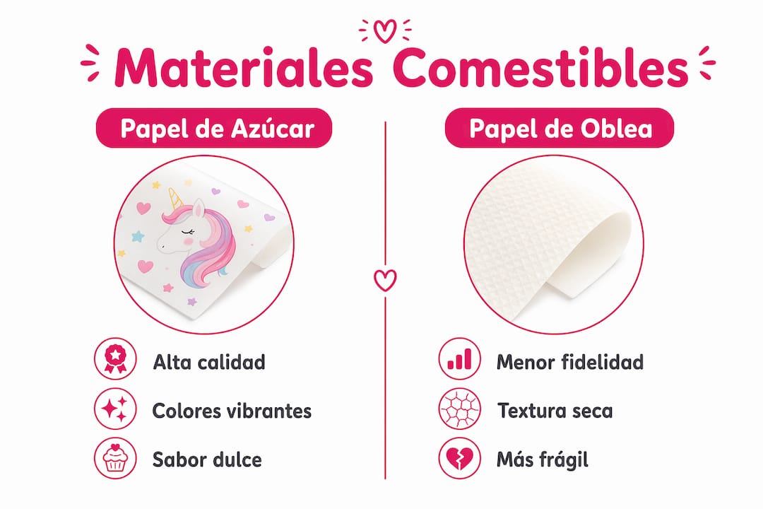 Infografía que muestra las diferencias entre papel de azúcar y papel de oblea