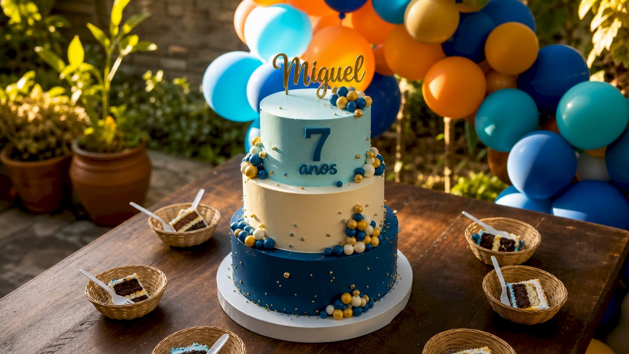 Bolo de aniversário feito à medida, com o nome e a idade do aniversariante