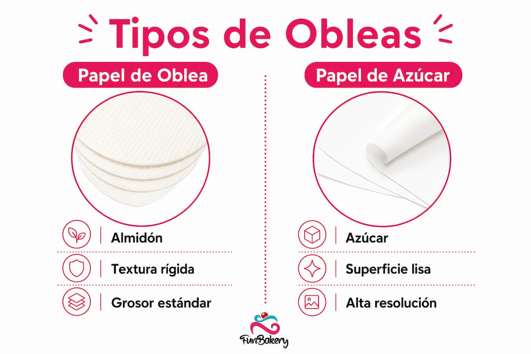 Comparativa visual de los diferentes tipos de obleas comestibles para decorar tartas