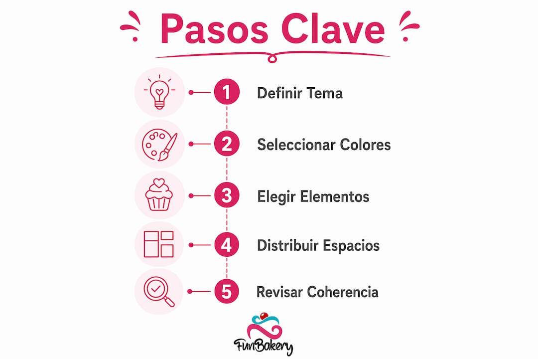 Guía visual con los pasos esenciales para organizar una decoración temática