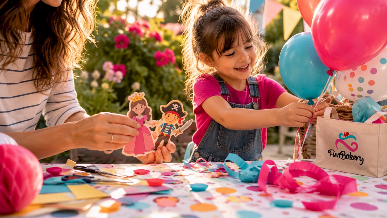 Un adulto y un niño colaboran juntos para crear adornos infantiles.