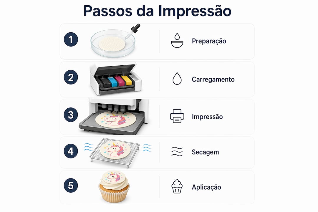 Infografia: etapas do processo de impressão em folhas comestíveis