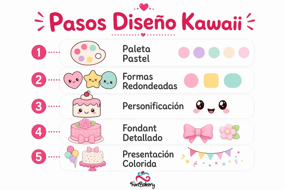 Infografía con los pasos esenciales para crear postres kawaii