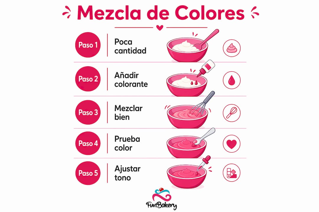 Infografía con los pasos clave para combinar colores en la decoración de postres