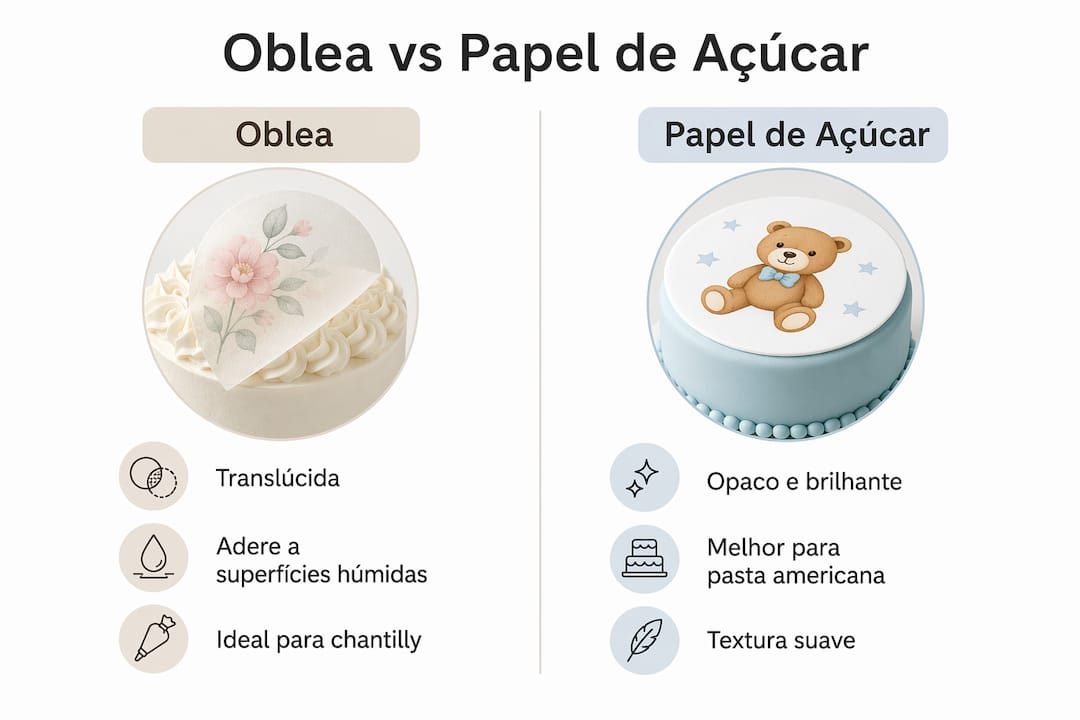 Infográfico: diferenças entre folha de hóstia e papel de açúcar