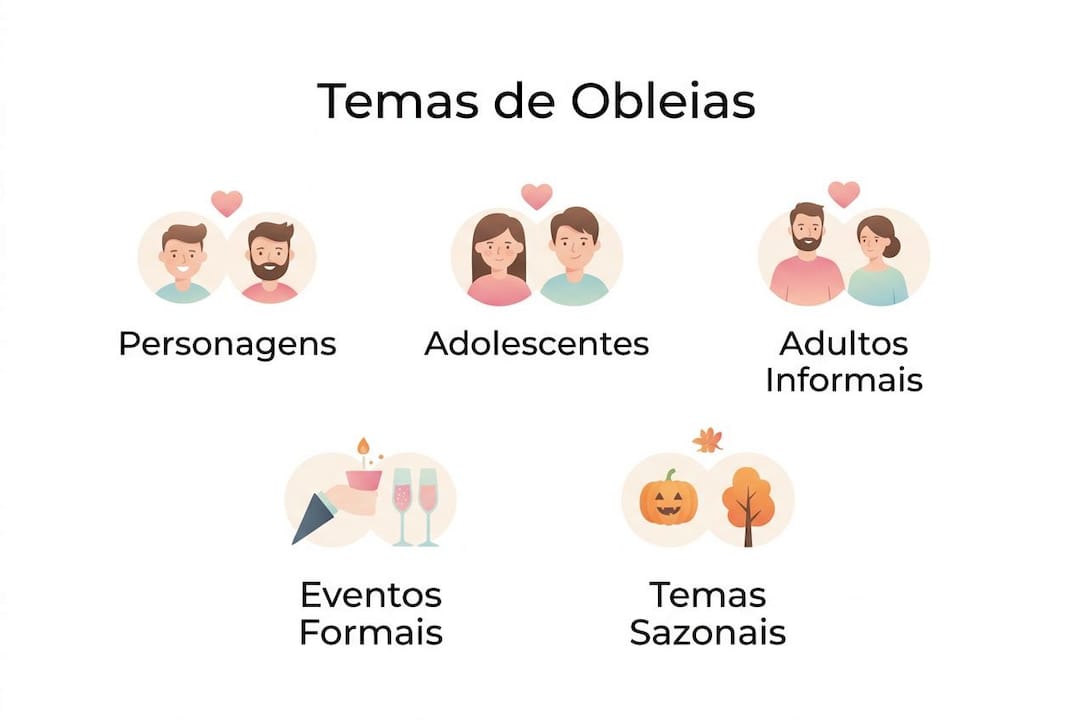 Infográfico com as principais categorias de temas para bolachas decorativas
